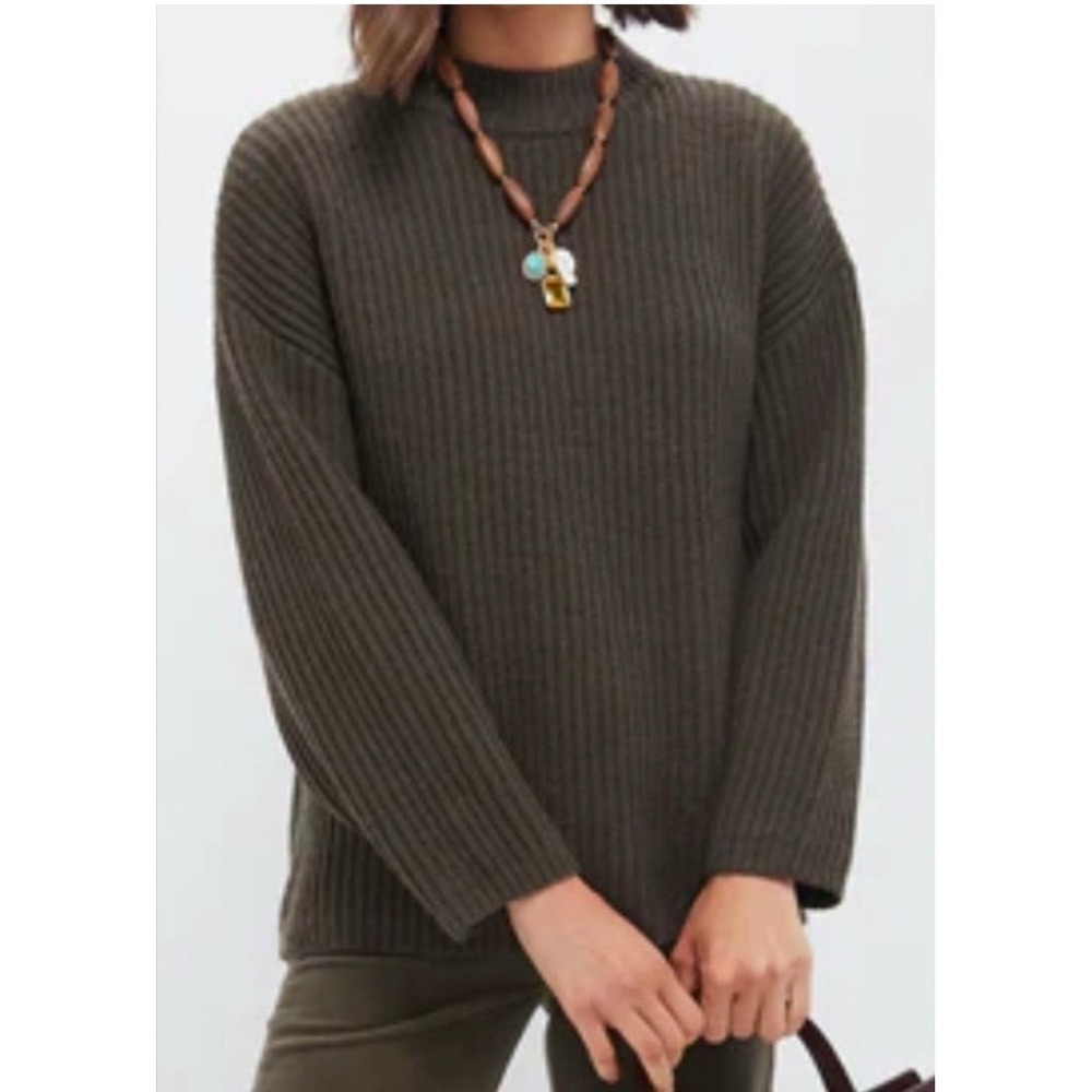 NWT Pomander Place Women's Ribbed Crew Neck Jack Sweater Large Boxy Olie Green